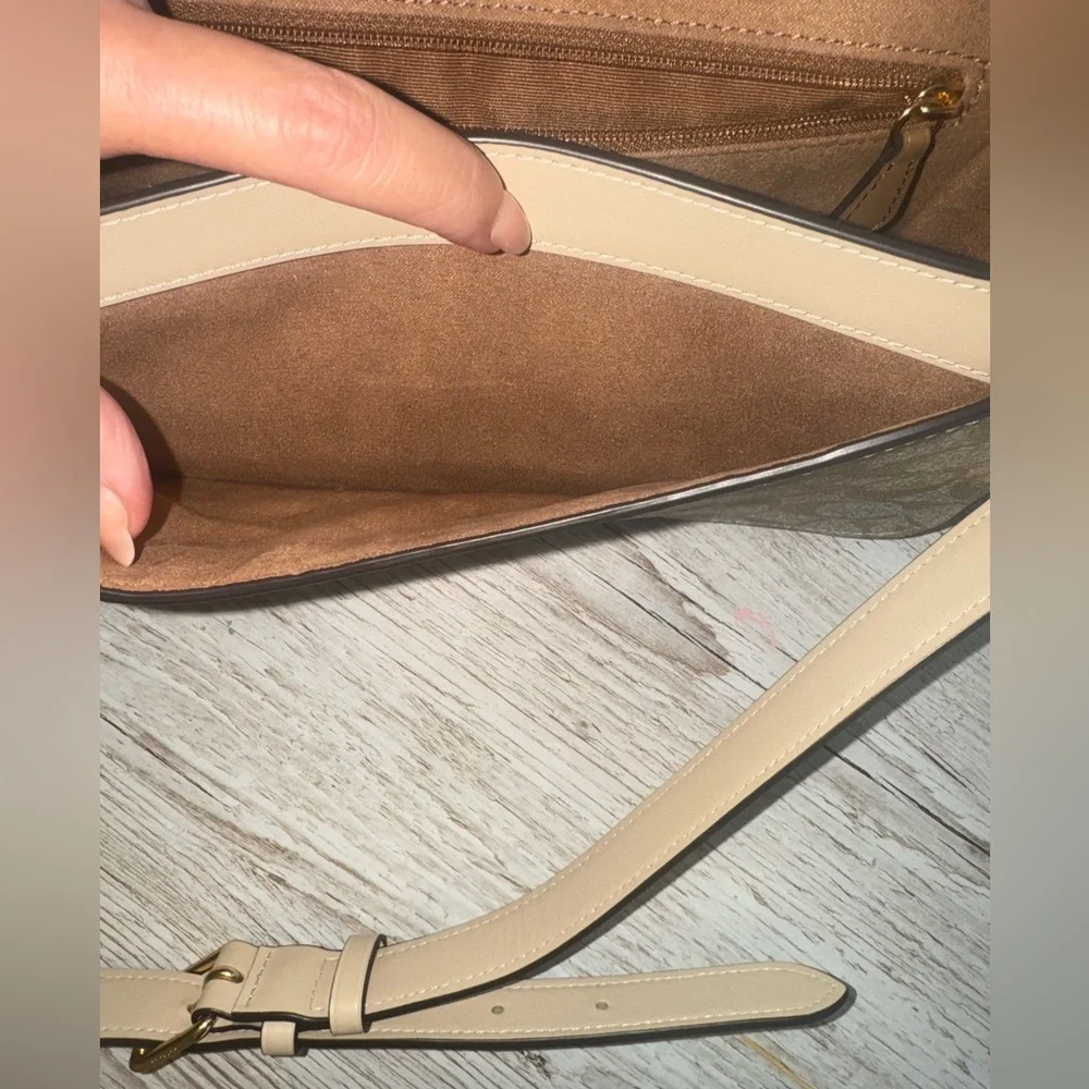 Coach Morgan Crossbody Shoulder Bag Blocked Signature Canvas Gold/Light Khaki